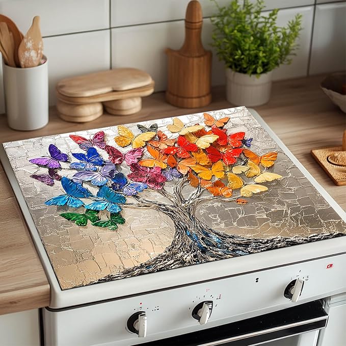 HOMETITUTE Colorful Butterfly Tree Stove Top Cover 28x20 Diatomite Mat