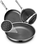 OATOFP Non Stick Frying Pans Set, Hybrid Skillet Set Nonstick (8+10+12inch), Pans for cooking, PFOA Free Stainless Steel Kitchen set, Dishwasher and Oven-Safe Cookware Sets, Quiche Pan