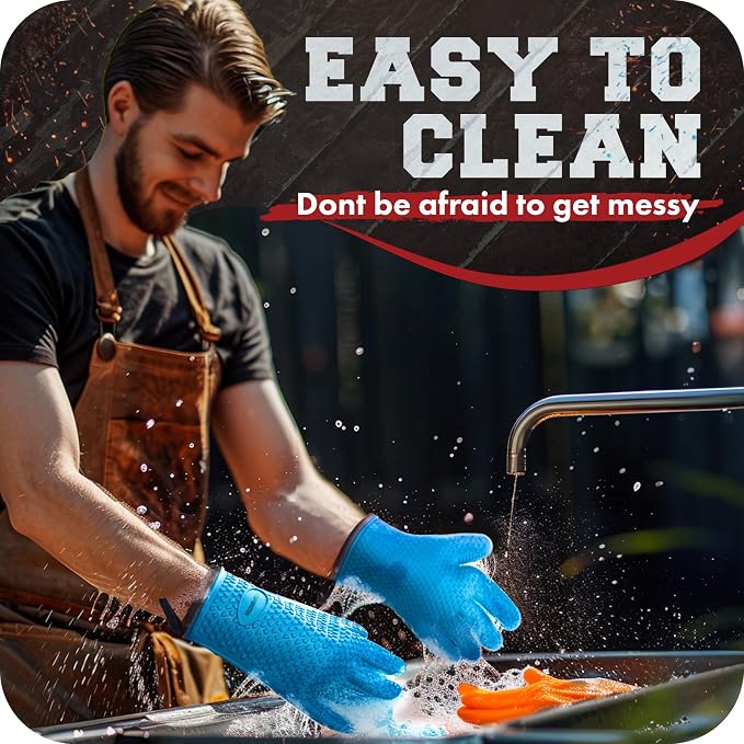 KITCHEN PERFECTION S Silicone Pizza Oven Gloves - Heat Resistant Oven Mitts | Waterproof, 5-Finger Design For A Better Grip, for Outdoor & Indoor Pizza Ovens, Compatible with Ooni, Ninja, Gozney & More