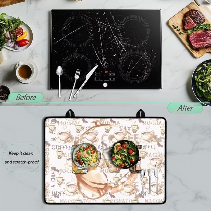 Love Coffee Stove Top Covers for Electric Stove 30x21 Inch Universal Stove Top Pad Heat Resistant Silicone Stove Mat Soft Polyester Oil & Heat Resistant Protector