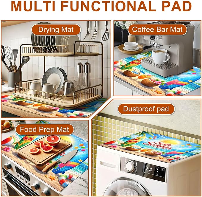 HOMETITUTE Hello Summer Stove Top Covers for Electric Stove 28x20 Inches Beach Surfboard Heat Resistant Glass Cooktop Protector Pad Decorative Stovetop Cover for Kitchen Coffee Bar Decor