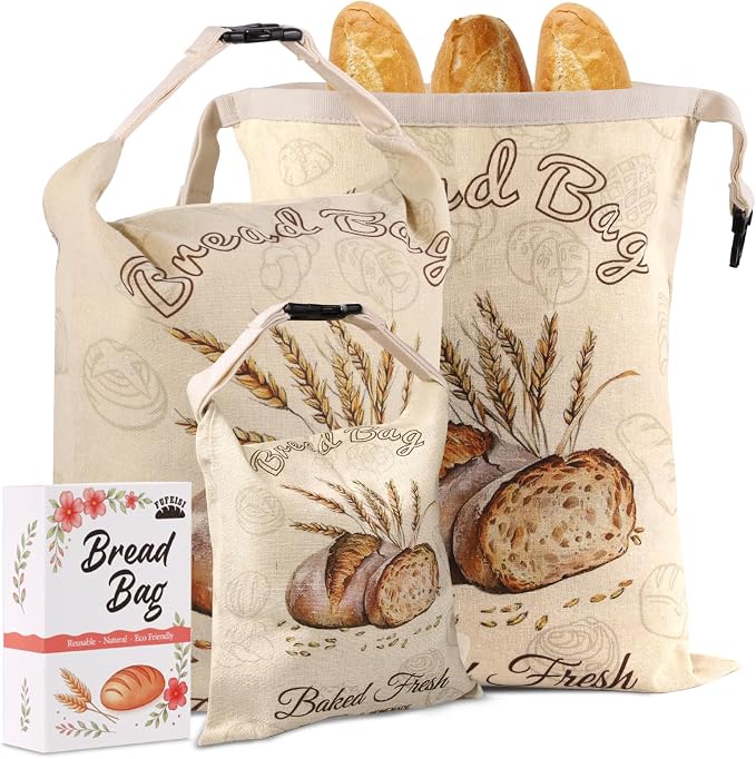 Beeswax Bread Bags for Homemade Bread, Sourdough Storage 3 Piece Set | Multiple Sizes, XL 17" x 13" & 10" x 8", Reusable Bees Wax Bread Bag & Keeper, Natural Linen with Premium Box for Home Baking