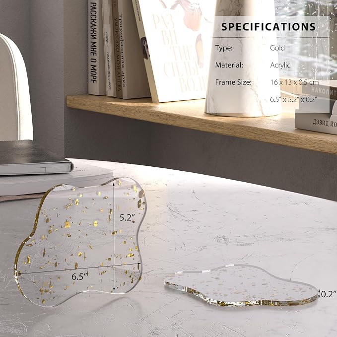 Acrylic Coaster Decorative Plates, Irregular Bar Drink Coaster, Clear Cloud Shape Coffee Cup Coaster, Perfect for Tabletop Protection and Accessories Display.(Gold)