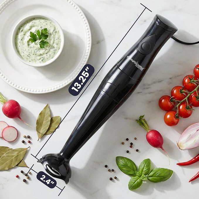 Elite Gourmet EHB2425B Immersion Hand Blender, 1-Touch, 150W, Black | Doubles as mixer and chopper for everyday cooking
