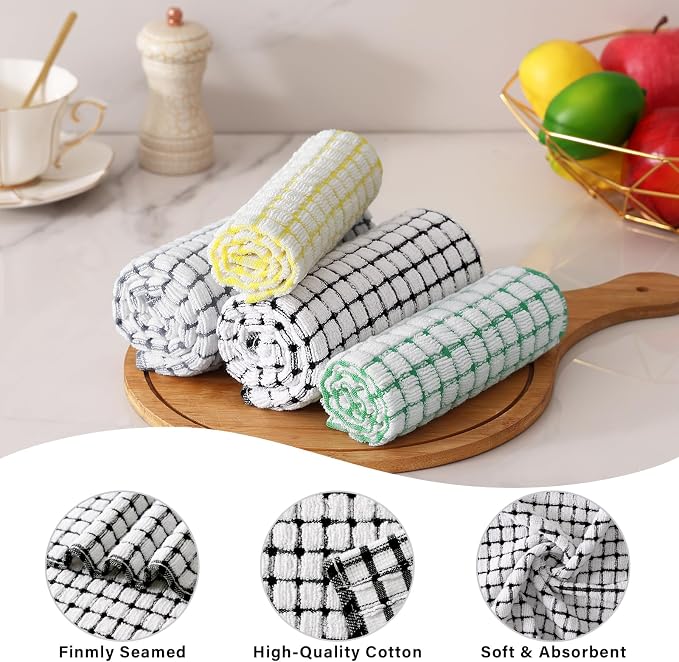Kitinjoy Cotton 8 Pack Terry Kitchen Towels, Multi-Colored | 16 x 25 Inches Super Soft and Absorbent Dish Towels, Quick Drying hand towels for kitchen Drying