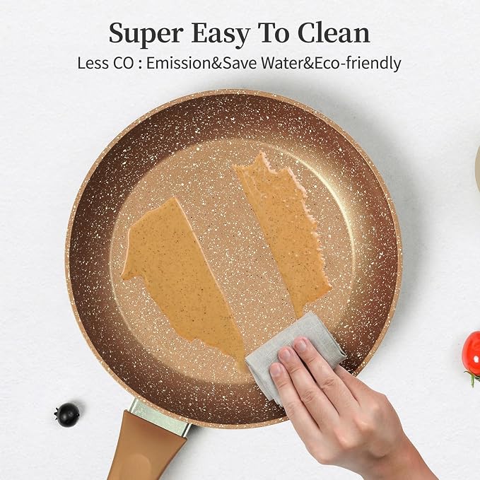 Innerwell 9.5-Inch Nonstick Frying Pan Small Egg Pan Skillet | Even Heating All Stove Compatible, PFOA PFOS Free, Granite Stone Cookware Skillet, Healthy and Non Toxic, Gold
