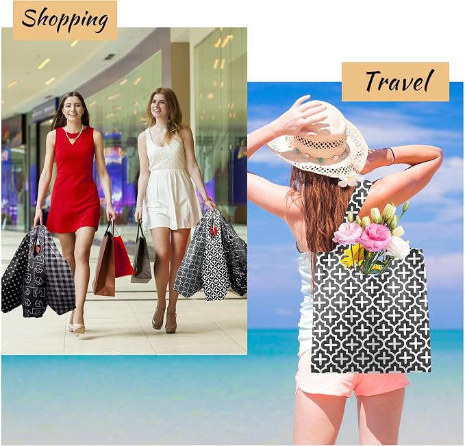 BeeGreen Reusable Shopping Bags for Groceries Reusable Gifts Bag - Grocery Bags Foldable 6 Pack Cute Holiday Cloth Bags With Handles - Large Tote Bag Bulk Heavy Duty Polyester Washable Geometry