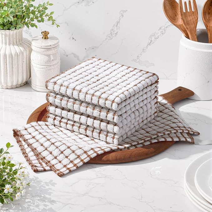 Homaxy 12 Pack Terry Kitchen Dish Cloths, 12"x12", Brown | Super Soft and Absorbent Dish Rags, Quick Drying Reusable Dish Towels for Washing Dishes