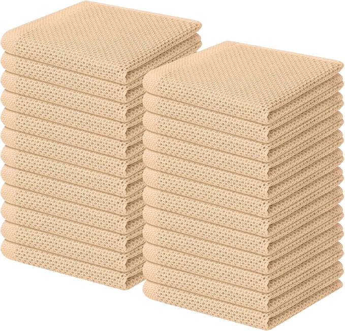 Homaxy 100% Cotton Waffle Weave Kitchen Dish Cloths 24-Pack, Apricot | 12 x 12 Inches, Ultra Soft Absorbent Dish Towels, Quick Drying Dish Rags with Hanging Loop