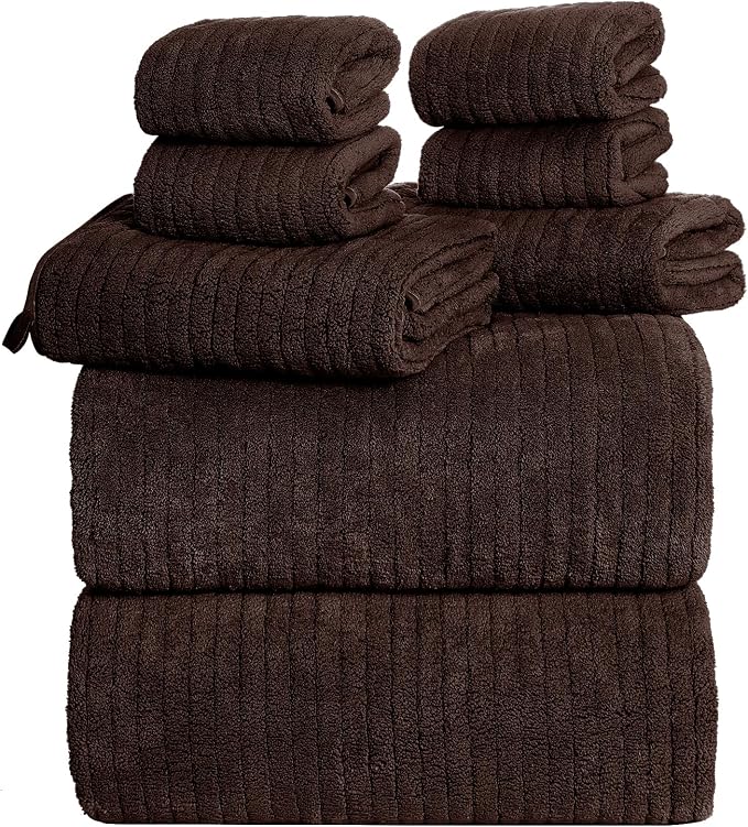 8 Piece Bath Towels Set, 2 Oversized 35 * 70 in Bath, 2 Hand, 4 Wash | Luxury Soft Microfiber, Super Absorbent Thick, Quick Dry, Shower Towels for Bathroom, Spa & Hotel, Brown