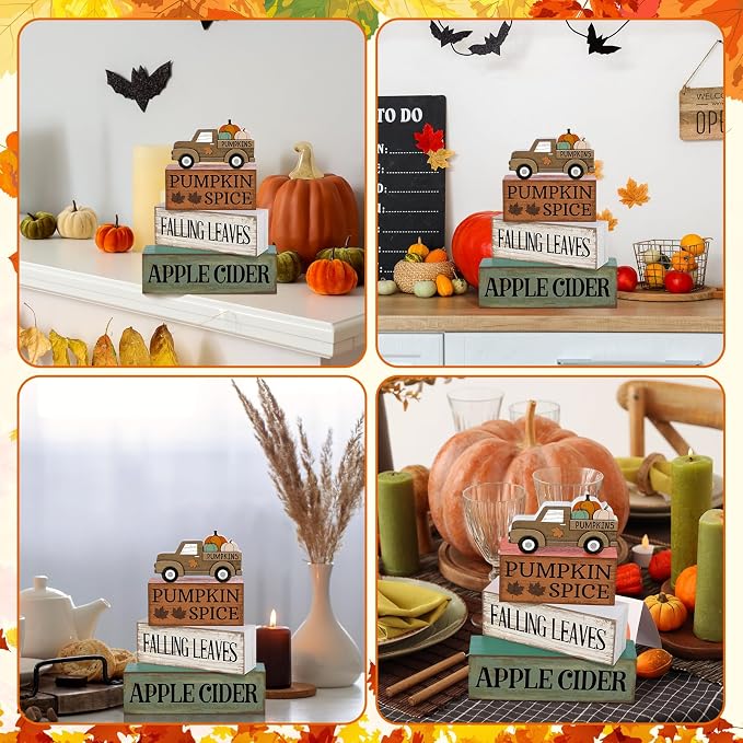 Lineshading 4 Pcs Fall Table Decoration for Home Fall Truck Decor | Rustic Pumpkin Truck Topper, Pumpkin Spice Falling Leaves Apple Cider Theme, Tabletop Shelf for Autumn Home Accent