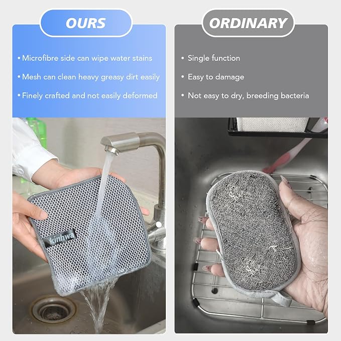 Dish Cloths for Washing Dishes with Scrub Side, Microfiber Dish Rags | Dual-sided microfiber dish cloths with scrubber for stuck-on food, quick dry kitchen washcloths 9 Pack, 7" x 7 Inch Gray