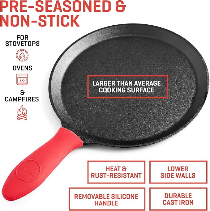Uno Casa 10 Inch Cast Iron Tortilla Press & Comal Pan Bundle - Non-Stick, Heat-Resistant, Family Size, Gas Stovetop Compatible