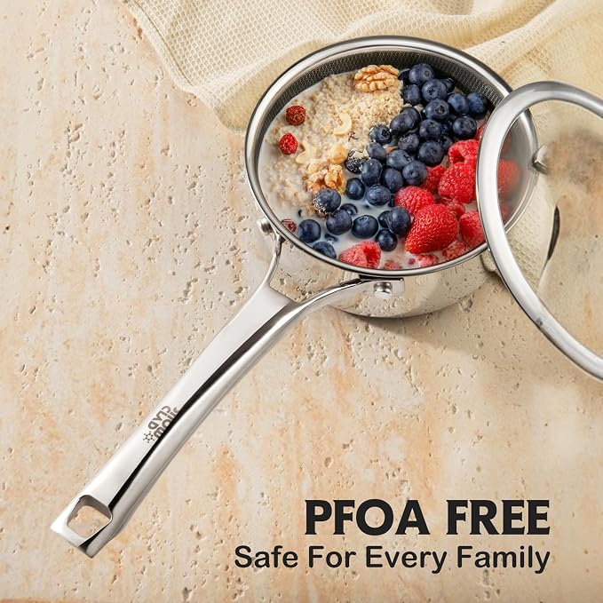 Sauce pan with lid,1.5 Quart Hybrid Nonstick Sauce pan | Hybrid Stainless Steel Saucier cookware,non stick Pots PFOA Free,Works on Induction,Ceramic and Gas Cooktops