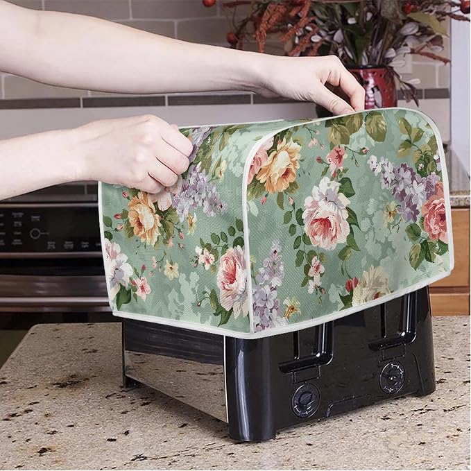Floral Print Toaster Cover 2 Slice Fits For Most Standard Carrying Toaster, Anti-Dust Small Appliance Cover, Washable Kitchen Broiler Cover, Green