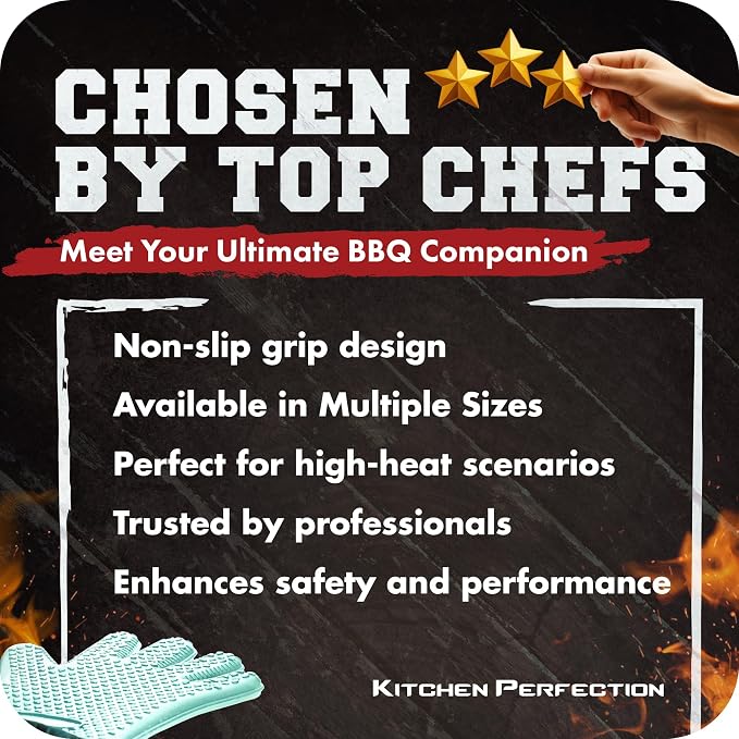 KITCHEN PERFECTION XL Silicone Smoker BBQ Gloves -Heat Resistant Oven Mitts | Waterproof, 5-Finger Design For A Better Grip, for Pitmasters, Meat Smoking, Grilling, Cooking, Frying Turkey | Grill Gift