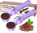 2-in-1 Coffee Scoop with Funnel, 2 Tbsp Measuring Spoon for Reusable K Cups, Ground Coffee, Protein Powder & Tea, Mess-Free Plastic Design（Light Purple-2pack）