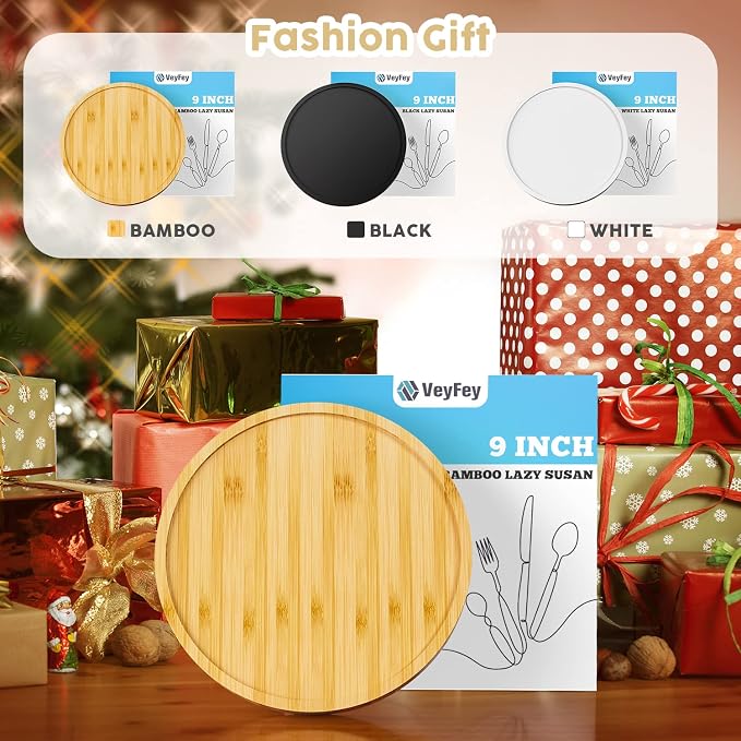 Lazy Susan Organizer, 9 Inch Non-Skid Bamboo Lazy Susan | Table Storage Napkin Holder Vase, Wood Turntable for Kitchen Countertop Organizer