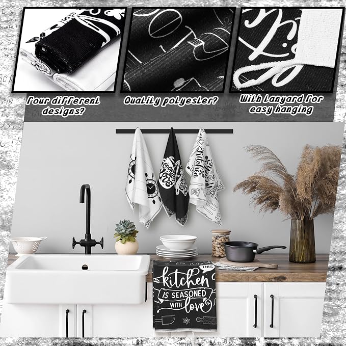 Leinuosen 8 Pcs Cooking Kitchen Decor Accessories Set Farmhouse Towels Oven Mitts Pot Holders Dishcloths Set Kitchen Decorative Absorbent Gloves Potholders for Chef Baking Cooking