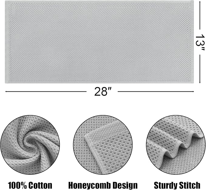 Kitinjoy 100% Cotton Waffle 8-Pack Kitchen Towels, 13" x 28", Light Grey | Super Soft, Ultra-Absorbent, Fast Drying, lightweight, Quick Drying Kitchen Hand Towels