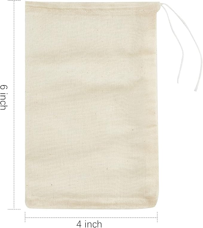 TUZAZO 24 Pcs Muslin Bags with Drawstring 4 x 6 inch, Reusable Tea Bags for Loose Leaf Tea, Natural Cotton Unbleached Cheesecloth Small Spice Bag for Cooking Soup Herb Sachet Bag Empty