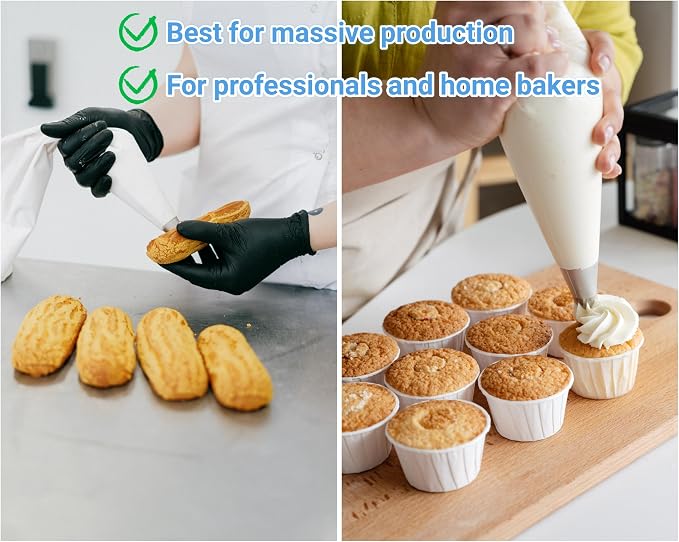 Extra Large Piping Bags 21 Inch,100 Pack Disposable Pastry Bag | Food-grade HDPE, 2L Capacity, Anti-burst Film for Thick froasting, Textured Grip, Easy Knot, Fits All Tips and Couplers