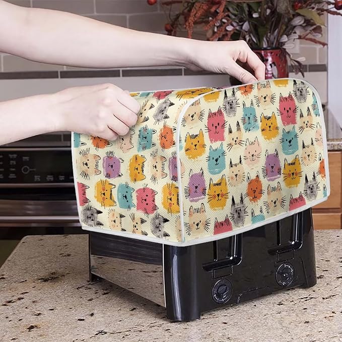 Cartoon Cats Print 2 Slice Toaster Cover Wide Slot Toaster Dust Cover Washable Small Kitchen Appliance Dust Covers for Kitchen