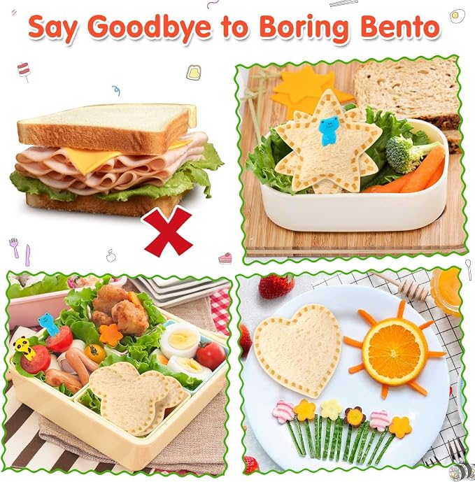 30Pcs Sandwich Cutters for Kids Lunch, Bento Box Accessories for Kids | Sandwich Cutter and Sealer Cookie Cutter Fruit Cutters Shapes Sandwich Maker Bread Decruster Lunch Box Accessories for Kids