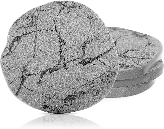 Diatomaceous Earth Coasters Set of 4，Cool Absorbent Quick-Dry Drink Coasters for Desks, Cute Modern Stone Design with Stylish White Aesthetic (4, Marble Light Grey)