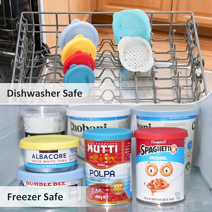 Can Lids & Strainer Duo — 2 Packs Can Strainers and 4 Packs Silicone Can Covers, Fit for 3.0''|3.2''|3.5''|4.0-inches Canned Food, Holiday Kitchen Set, Essential Canning Supplies