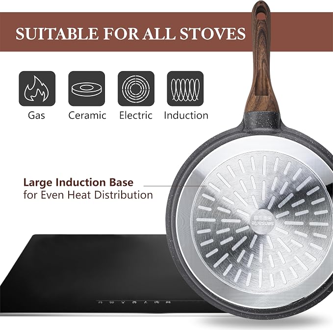 SENSARTE Nonstick Cookware Set 13-Piece, Non Stick Pots and Pans Set with Swiss Granite Coating, Healthy Kitchen Cooking Set, Stay-Cool Handles, Induction Compatible, PFOA/PFOS Free