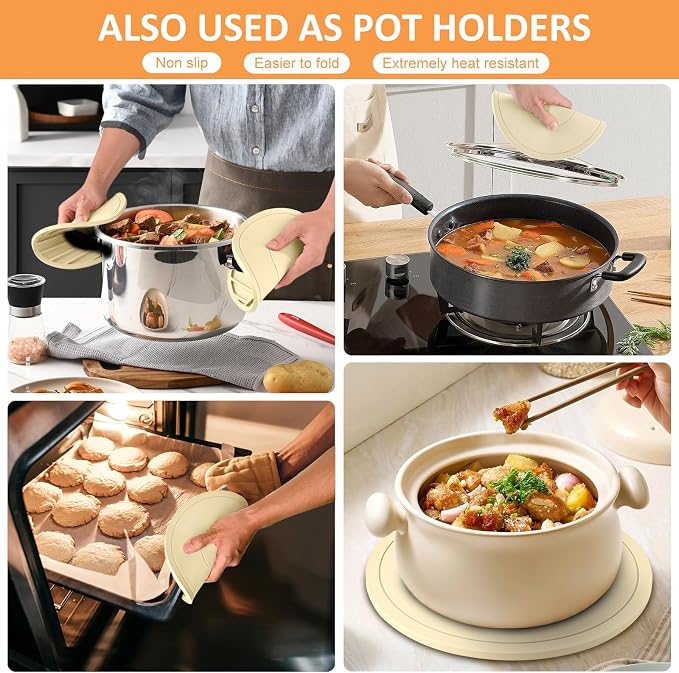 Silicone Trivet Mats 3 Pack Heat Resistant Pot Holders, Multipurpose Non-Slip Hot Pads for Kitchen Potholders, Hot Dishers, Jar Opener, Spoon Holder (Apricot)