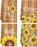 4 Pcs Sunflower Kitchen Towels Gifts Floral Hand Dish Towels | Absorbent Farmhouse Wood Grain Fast Drying Decor Housewarming Gift for Cooking Bathroom Kitchen Decor