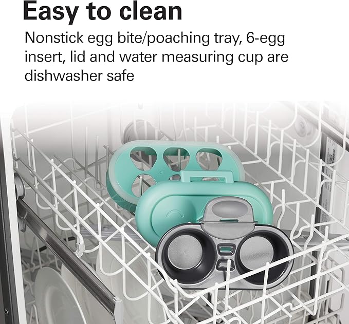 Hamilton Beach Egg Bite Maker & Electric Hard Boiled Egg Cooker | Sous Vide-Style Egg Bite Maker | Egg Poacher | Removable Nonstick Tray | Makes 2 in Under 10 Minutes | Teal | 25511MN