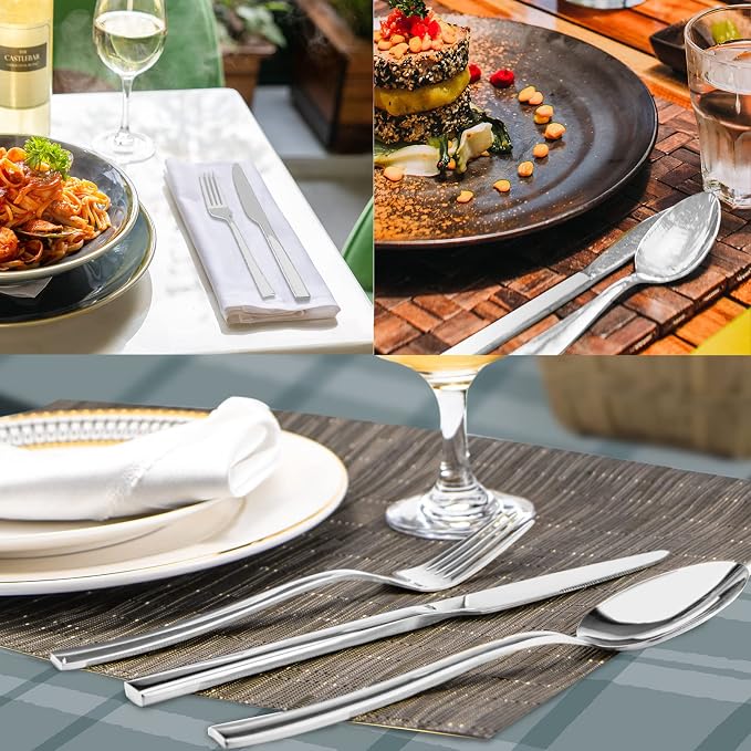 Silverware Set for 8, 40 Pieces Flatware Cutlery Set Stainless Steel | Luxury Steak Knife Fork and Spoon Set, Square Handles, Mirror Polished, Dishwasher Safe, for Home Kitchen Restaurant Weddings