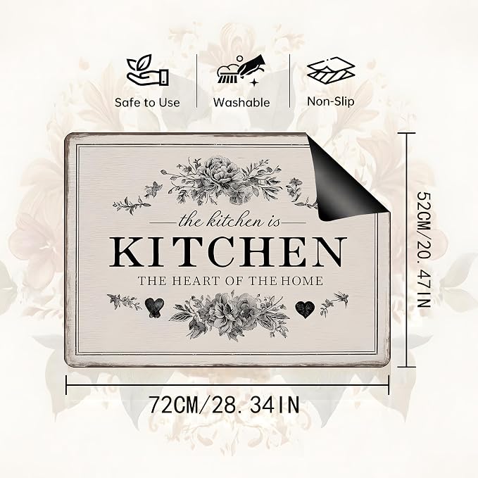 Floral Stove Top Cover Mat, Farmhouse Decor, 28.5 x 20.5In(Gray wood planks)