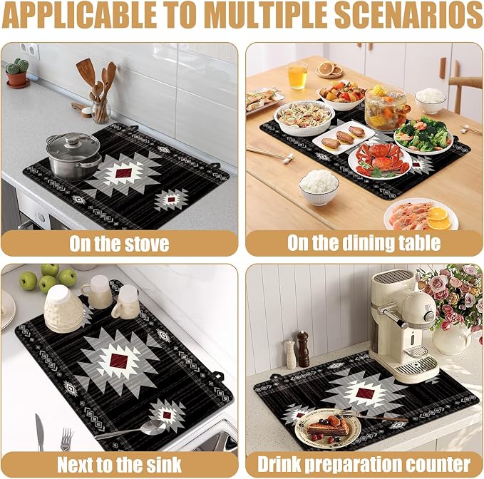 Black Southwestern Stove Top Covers for Electric Stove, Electric Gas Stove Pad Heat Resistant Range Cooktop Protector for Home Decor Kitchen 28"x20"