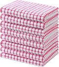 Mordimy Premium Cotton Kitchen Towels 16"x 25", Red Check Design, 8 Pack | Super Absorbent Terry Kitchen Hand Towels, Large Natural Ring Spun 360 GSM Dish Towels, Soft Tea Towels with Hanging Loop