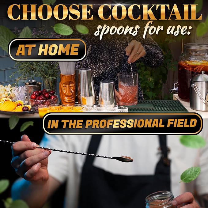 4 Pcs Bar Spoon Set, 12" Long, 18/8 Stainless Steel Cocktail Stirrers | Long Handle Sugar Spoon, Spiral Twisted Design, Corrosion Resistant, for Coffee, Tea, Dirty Soda, Home Bar, and Gifts