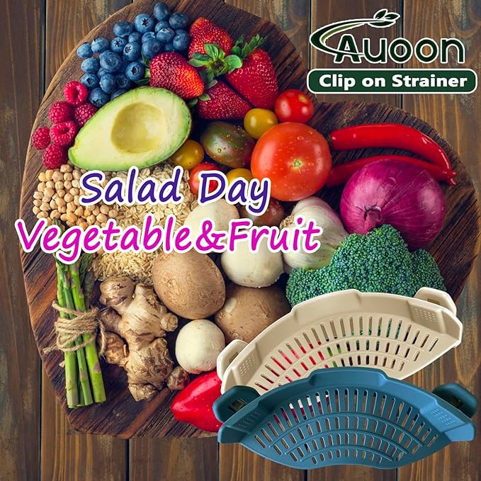 AUOON Pasta Strainer Clip on Silicone, Standard 8.86 x 3.55 in, MilkShake | BPA-free, Fits All Pots Pans Bowls, Dishwasher Safe, for Meat Noodles Vegetable Fruits, Space-saving Kitchen Gadget