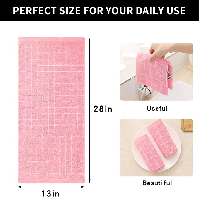 Homaxy 100% Cotton Terry Kitchen Towels, 4 Pack, Pink | Ultra Soft and Absorbent Dish Towels for Kitchen, Suitable for Drying and Washing Dishes