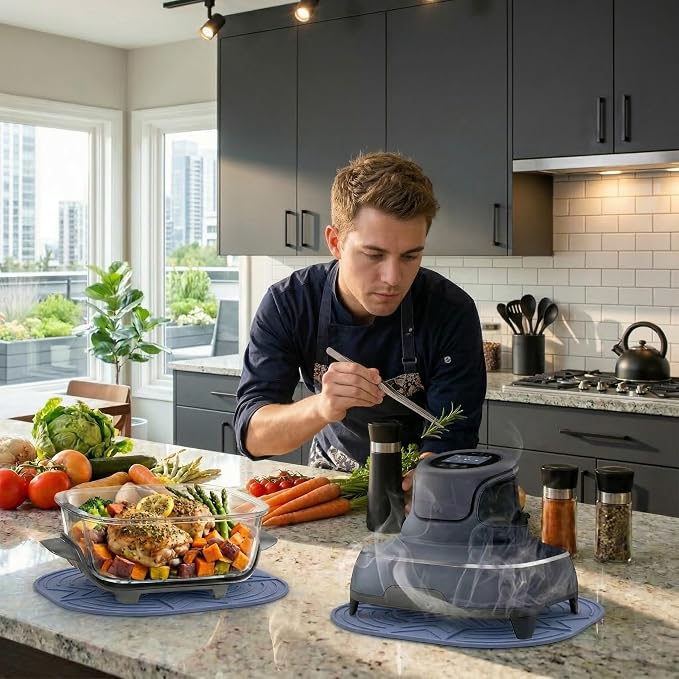 2-Pack Silicone Heat Resistant Mat for Ninja Crispi Glass Air Fryer (FN101GY FN101SG FN101ST), 10.4" Countertop Protector Trivet & Non-Slip Hot Pad, Essential Ninja Crispi Accessories, Blue