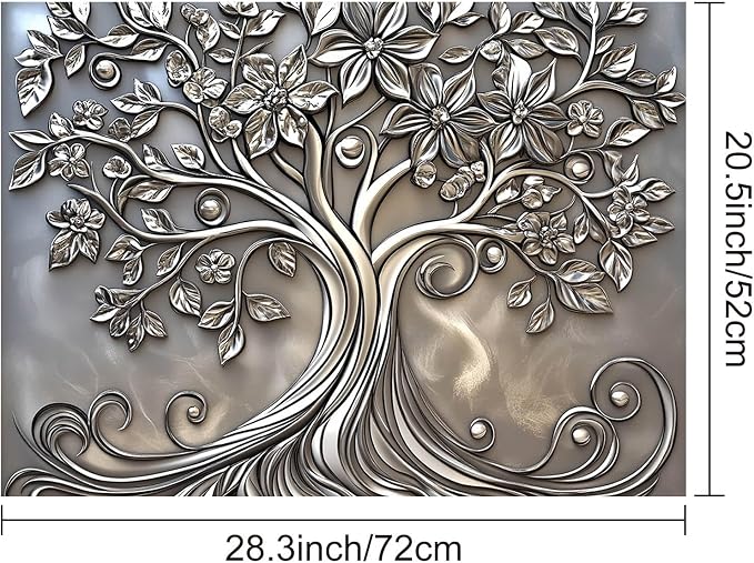 HOMETITUTE Silver Floral Tree Stove Top Cover 28x20 Embossed Diatomite Mat