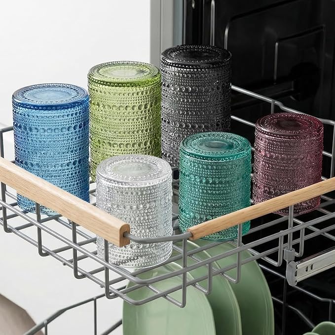 Moretoes Colored Hobnail Drinking Glasses Set of 12,Vintage Glass Cups | Mixed Glassware, 6pcs 12oz Highballs and 6pcs 10oz Old Fashioned Glasses, Great for Cocktail, Whisky and Other Beverages