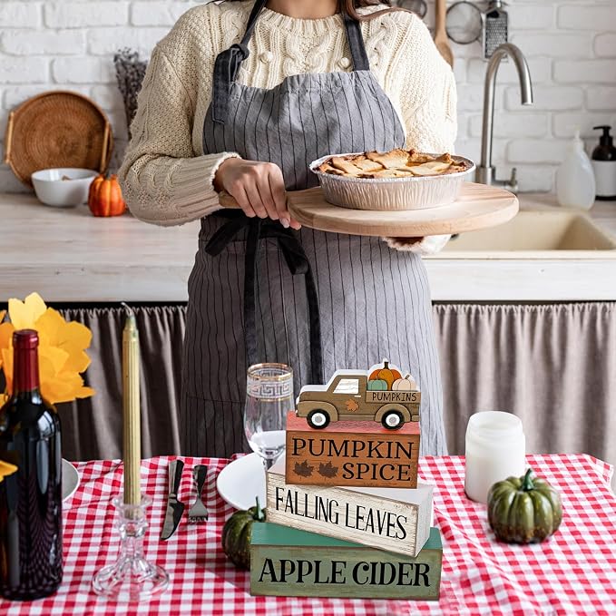 Lineshading 4 Pcs Fall Table Decoration for Home Fall Truck Decor | Rustic Pumpkin Truck Topper, Pumpkin Spice Falling Leaves Apple Cider Theme, Tabletop Shelf for Autumn Home Accent