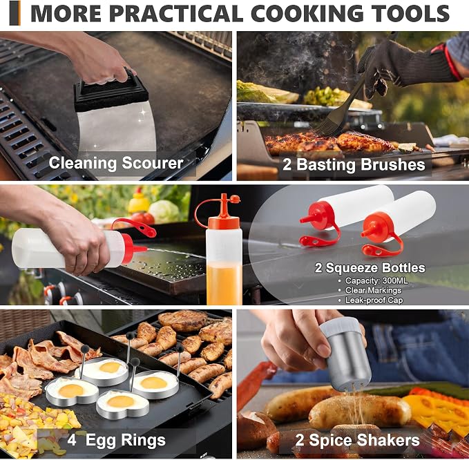 35Pcs Griddle Accessories Kit for Blackstone, Joyfair Flattop Grill Spatula | Grilling Accessory Tool Set with Stainless Steel Griddle Spatula Smash Burger Press Basting Cover Patty Maker For Outdoor BBQ
