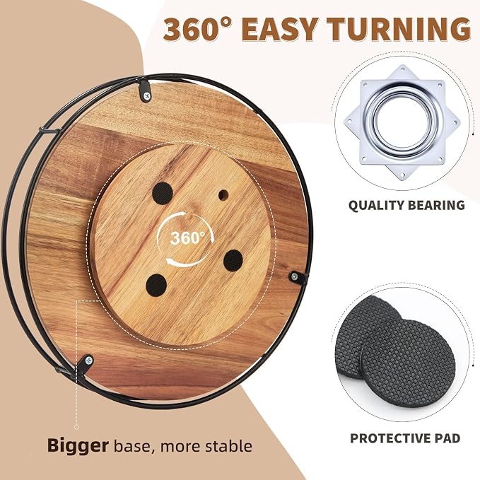 12" Acacia Wood Lazy Susan,360° Lazy Susan for Countertop or Dining Table