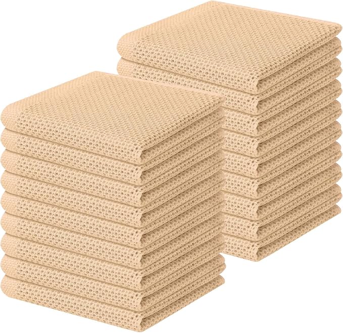 Homaxy 100% Cotton Waffle Weave Kitchen Dish Cloths 18-Pack, Apricot | 12 x 12 Inches, Ultra Soft Absorbent Dish Towels, Quick Drying Dish Rags with Hanging Loop