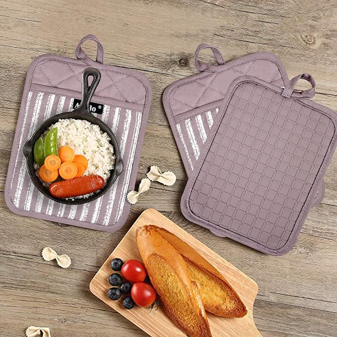 Alselo Silicone Pot Holders Set of 3 Heat Resistant & Non Slip Potholders | Professional Oven Hot Pads with Pockets Mitts for Kitchen Cooking Baking Barbecue (Purple, 3)