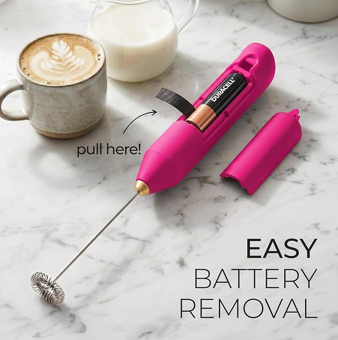 Zulay Kitchen Powerful Milk Frother AA Batteries Included – Ultra Fast Handheld Drink Mixer with Stainless Steel Whisk Stirrer for Coffee, Protein, Matcha & More, Frother Wand Electric Frothmate